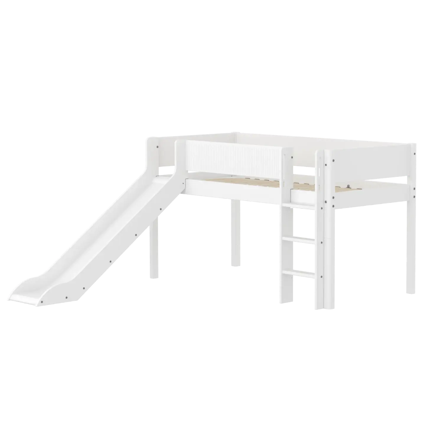 Lit superposé 120 cm avec toboggan, échelle et barrière de sécurité, 90x200 cm, Blanc