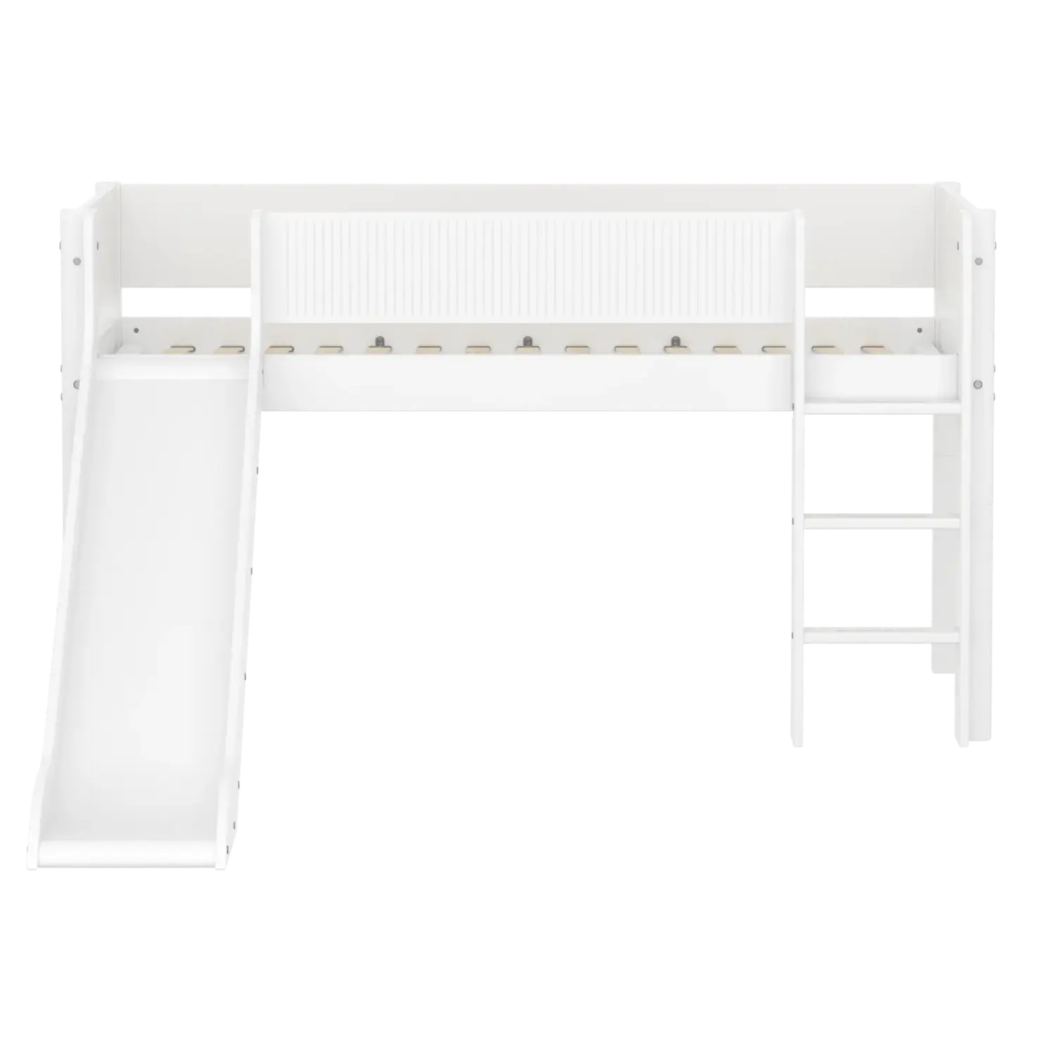 Lit superposé 120 cm avec toboggan, échelle et barrière de sécurité, 90x200 cm, Blanc
