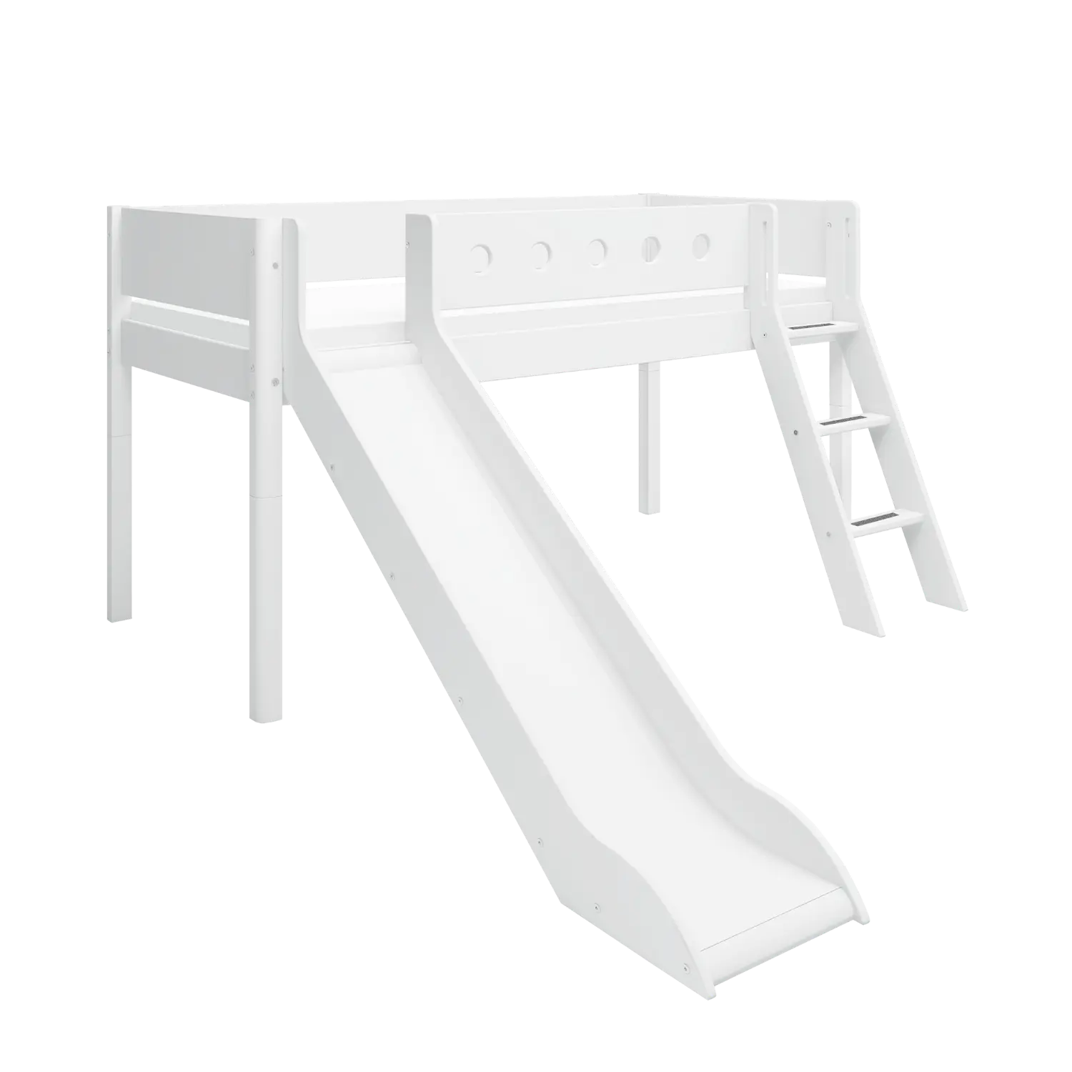Lit surélevé 120 cm avec toboggan, échelle et barrière de sécurité, 90x200 cm, Blanc