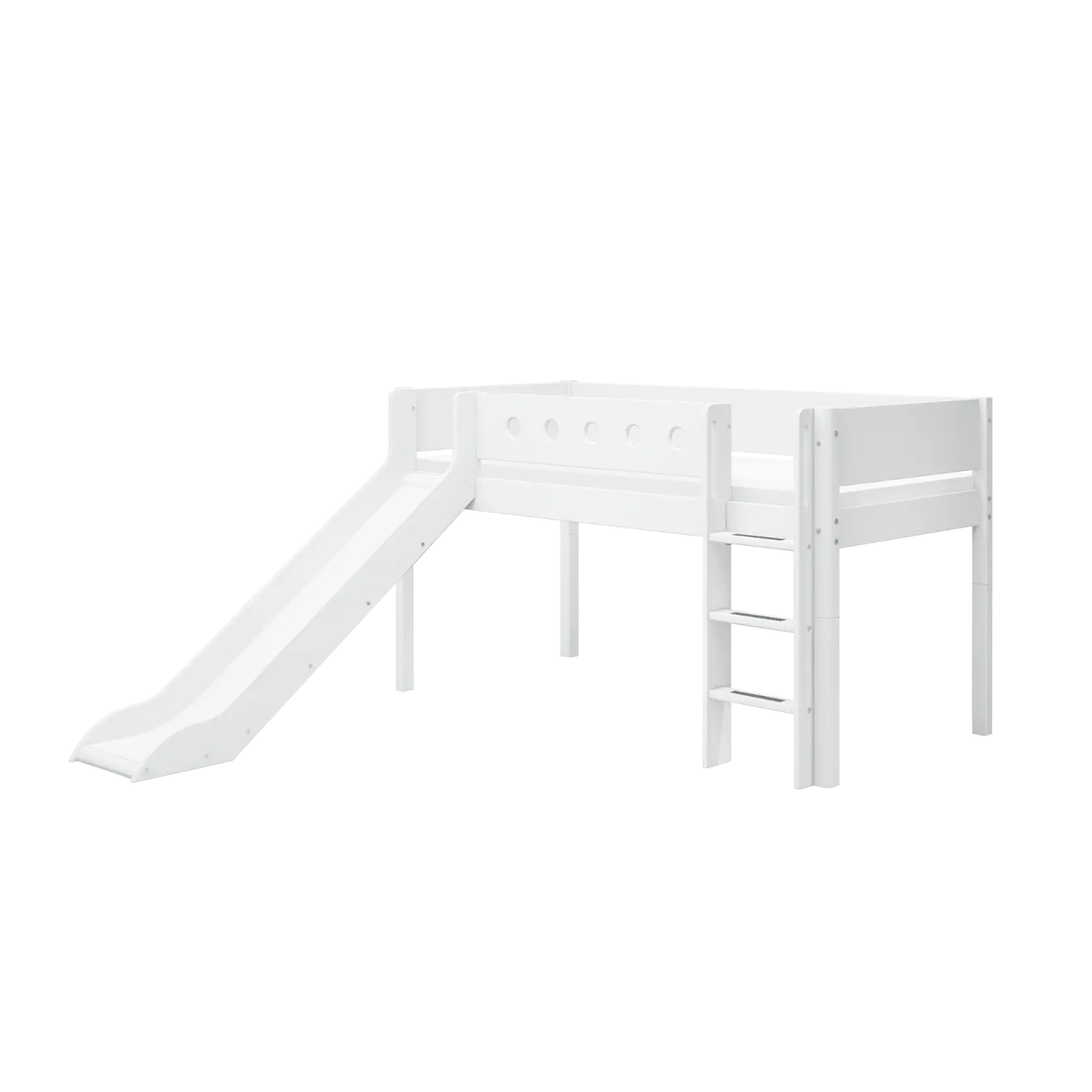Lit surélevé 120 cm avec toboggan, échelle et barrière de sécurité, 90x200 cm, Blanc
