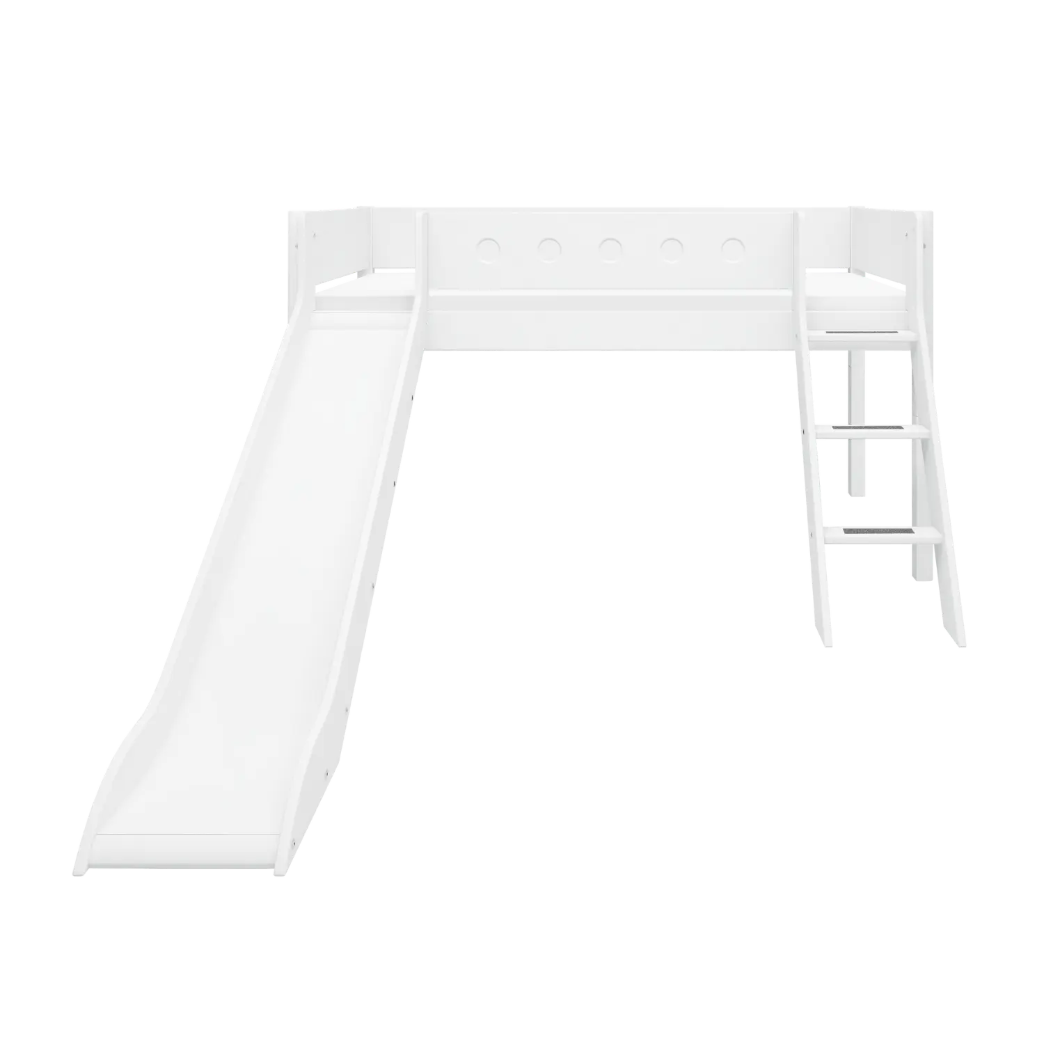 Lit surélevé 120 cm avec toboggan, échelle et barrière de sécurité, 90x200 cm, Blanc