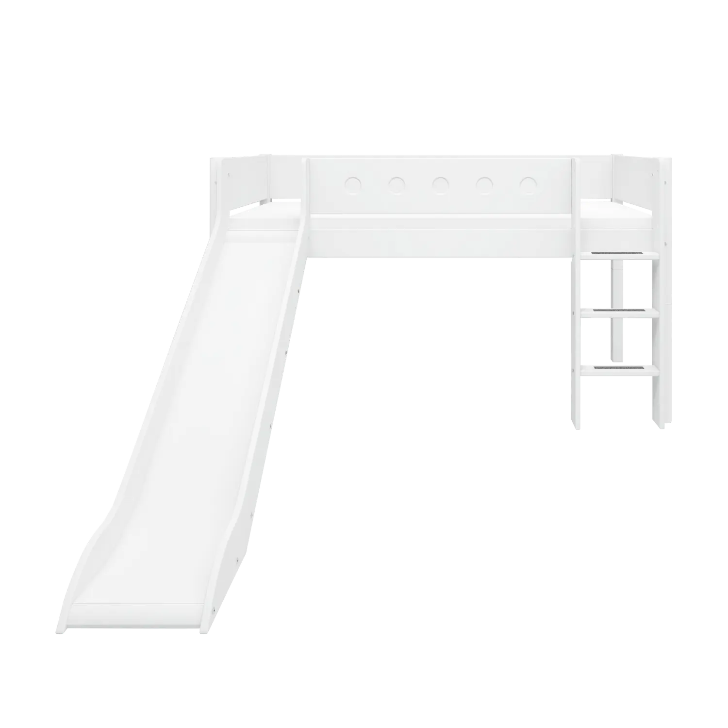 Lit surélevé 120 cm avec toboggan, échelle et barrière de sécurité, 90x200 cm, Blanc