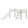 Lit surélevé 120 cm avec toboggan, échelle et barrière de sécurité, 90x200 cm, Blanc/Chêne