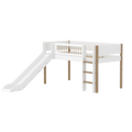 Lit mezzanine 120 cm avec toboggan, échelle et barrière de sécurité, 90x200 cm, Blanc/Chêne