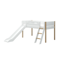 Lit surélevé 120 cm avec toboggan, échelle et barrière de sécurité, 90x200 cm, Blanc/Chêne