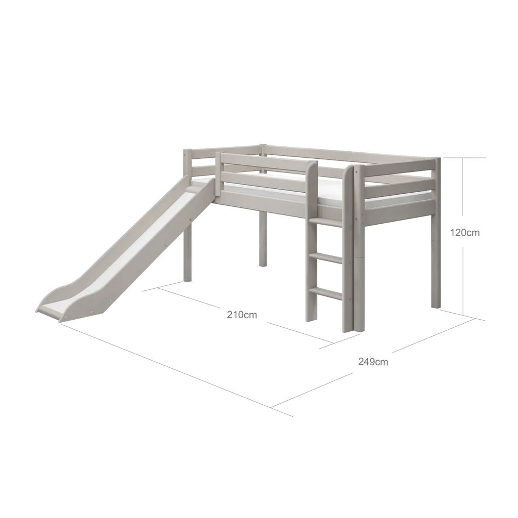 Lit superposé 120 cm avec toboggan et échelle, 90x200 cm, Gris