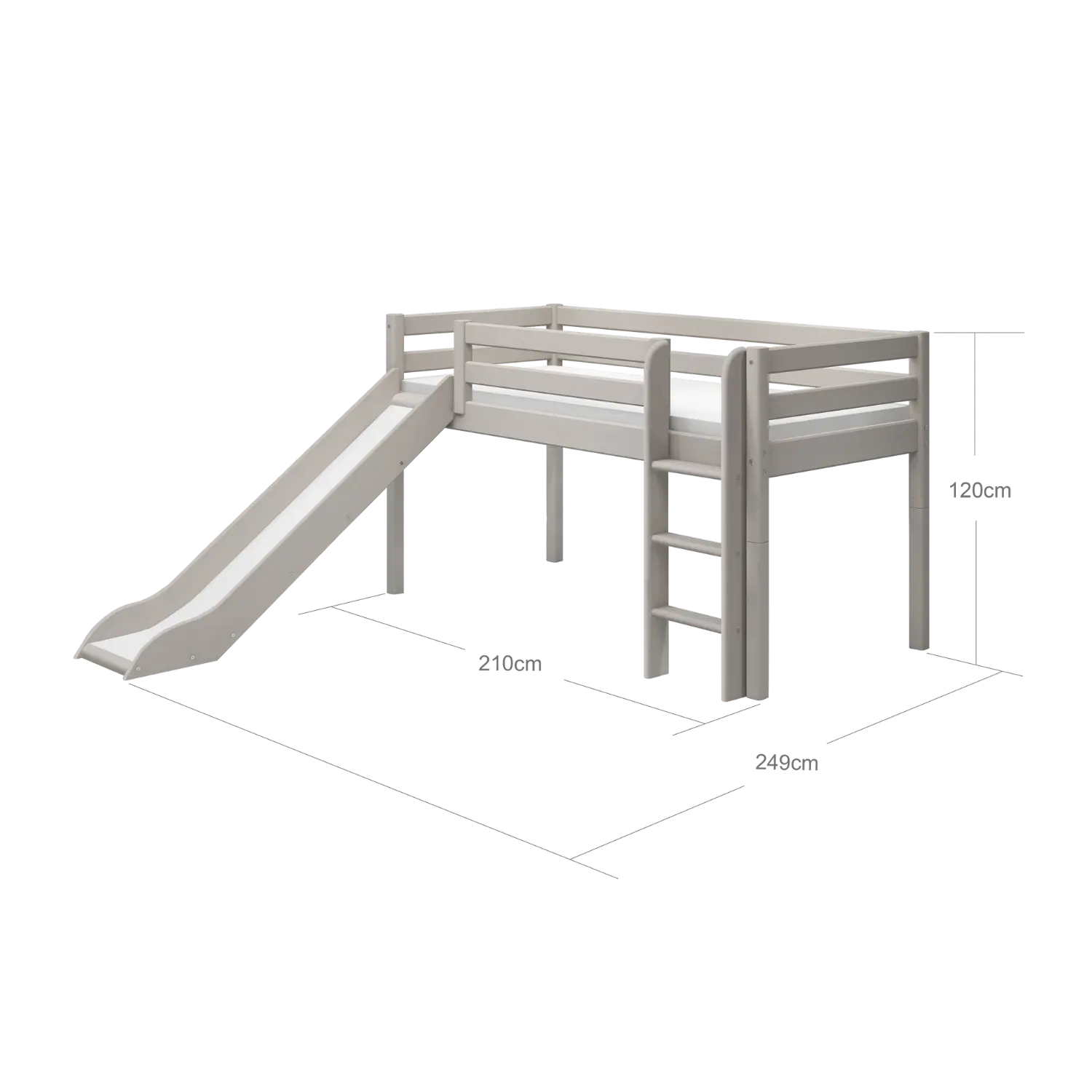 Lit superposé 120 cm avec toboggan et échelle, 90x200 cm, Gris
