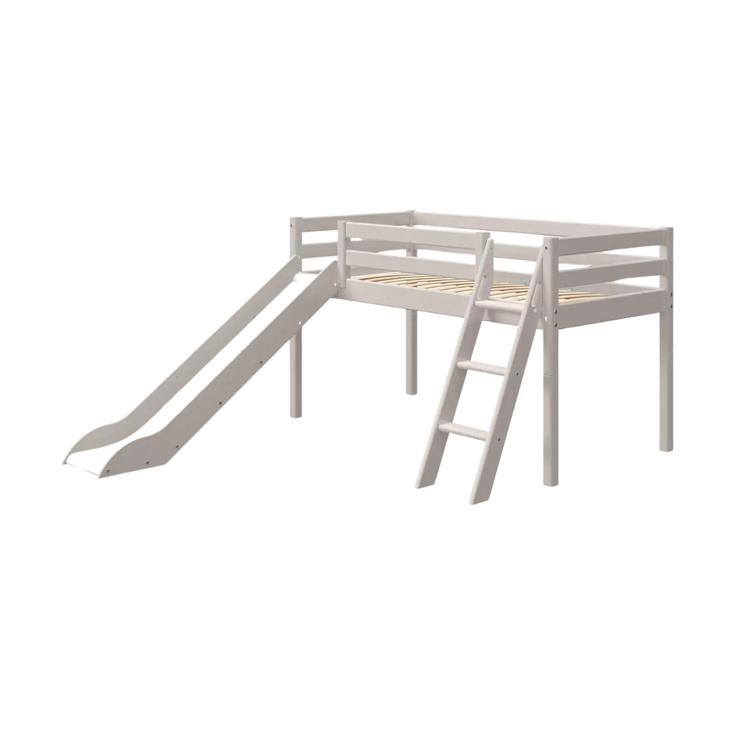 Lit superposé 120 cm avec toboggan et échelle, 90x200 cm, Gris