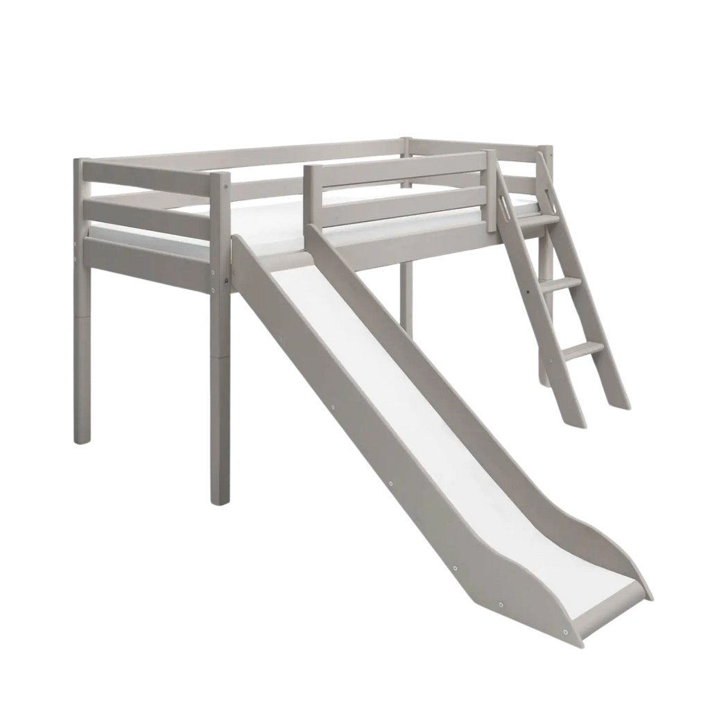 Lit superposé 120 cm avec toboggan et échelle, 90x200 cm, Gris