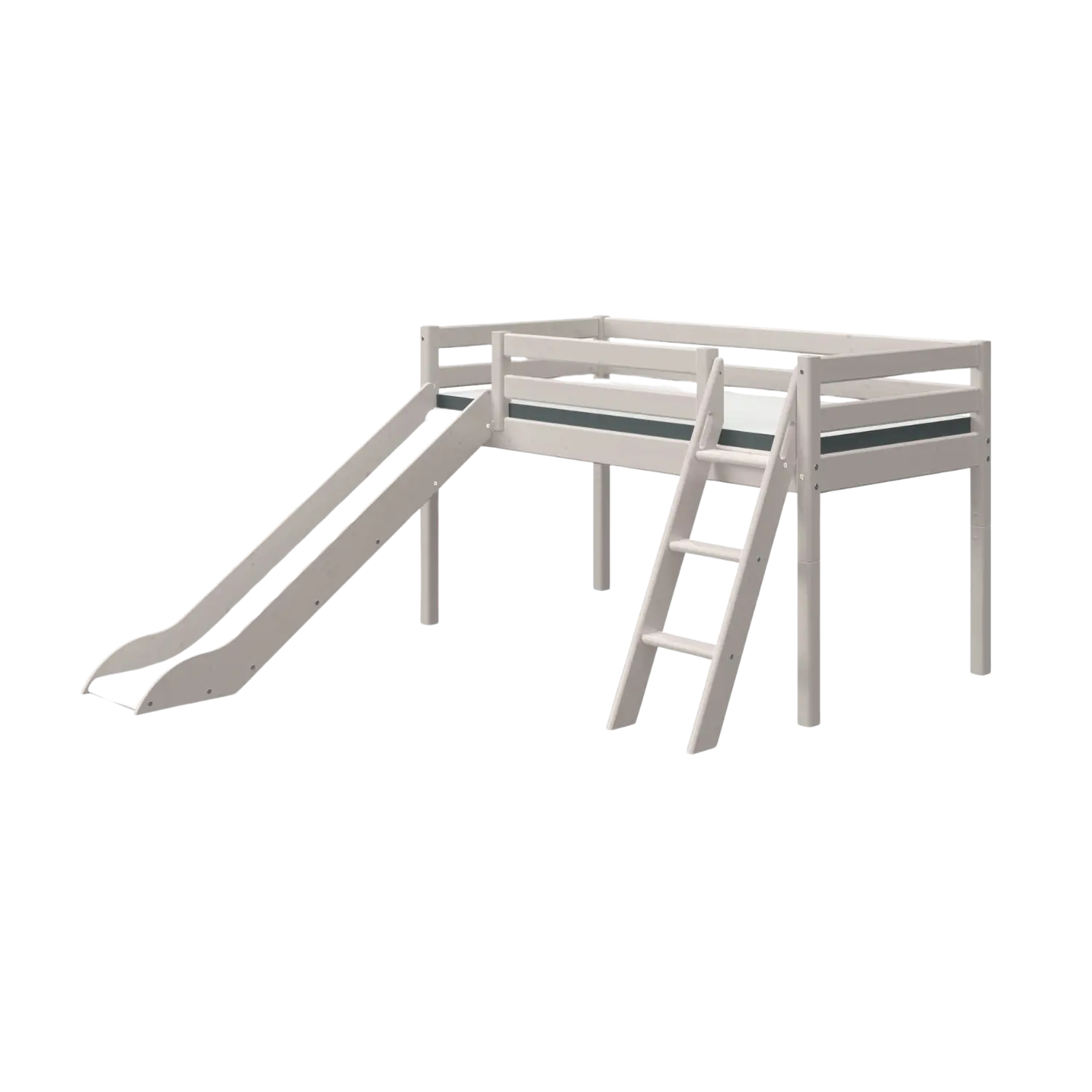 Lit superposé 120 cm avec toboggan et échelle, 90x200 cm, Gris