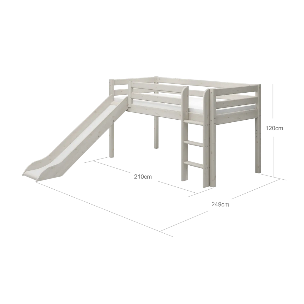 Lit mezzanine 120 cm avec toboggan et échelle, 90x200 cm, Blanc
