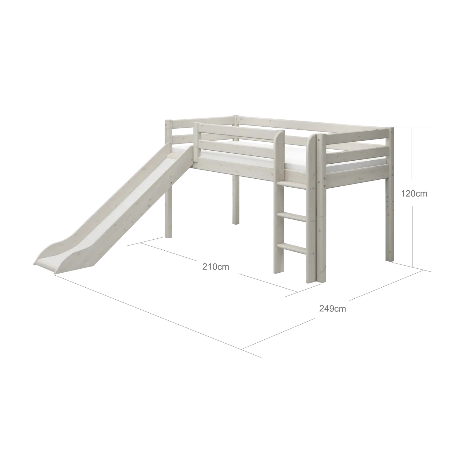 Lit mezzanine 120 cm avec toboggan et échelle, 90x200 cm, Blanc