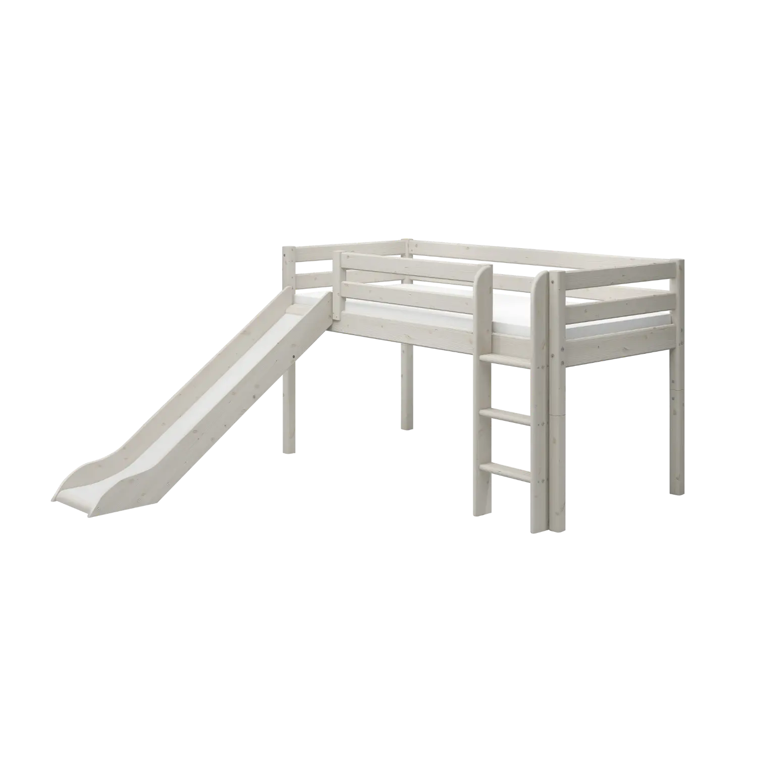 Lit mezzanine 120 cm avec toboggan et échelle, 90x200 cm, Blanc