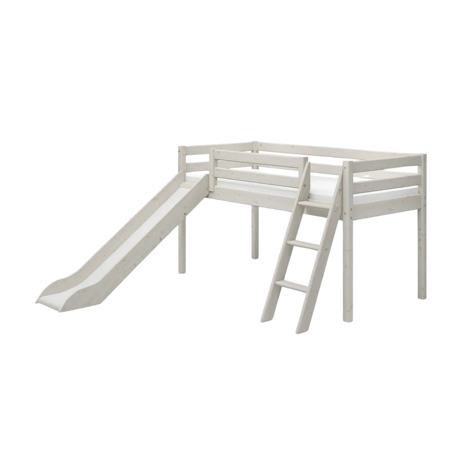 Lit surélevé 120 cm avec toboggan et échelle, 90x200 cm, Blanc