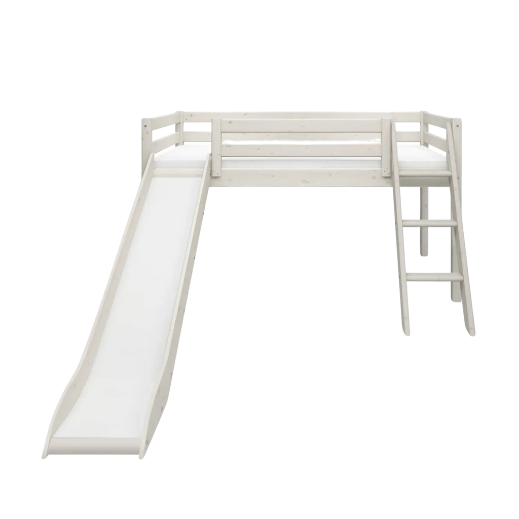 Lit surélevé 120 cm avec toboggan et échelle, 90x200 cm, Blanc