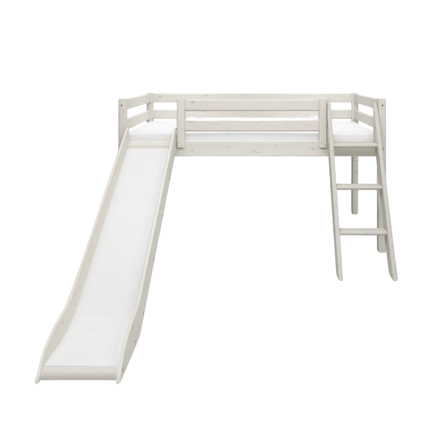 Lit surélevé 120 cm avec toboggan et échelle, 90x200 cm, Blanc