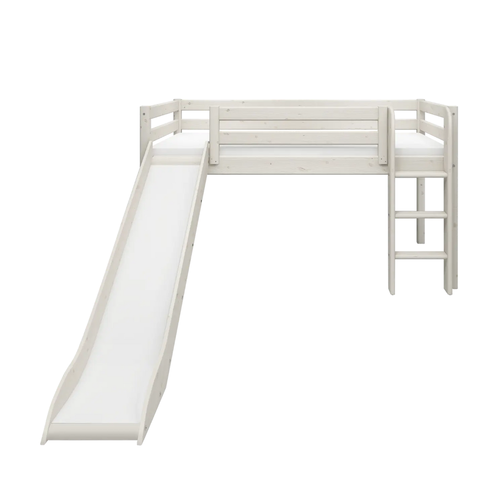 Lit mezzanine 120 cm avec toboggan et échelle, 90x200 cm, Blanc