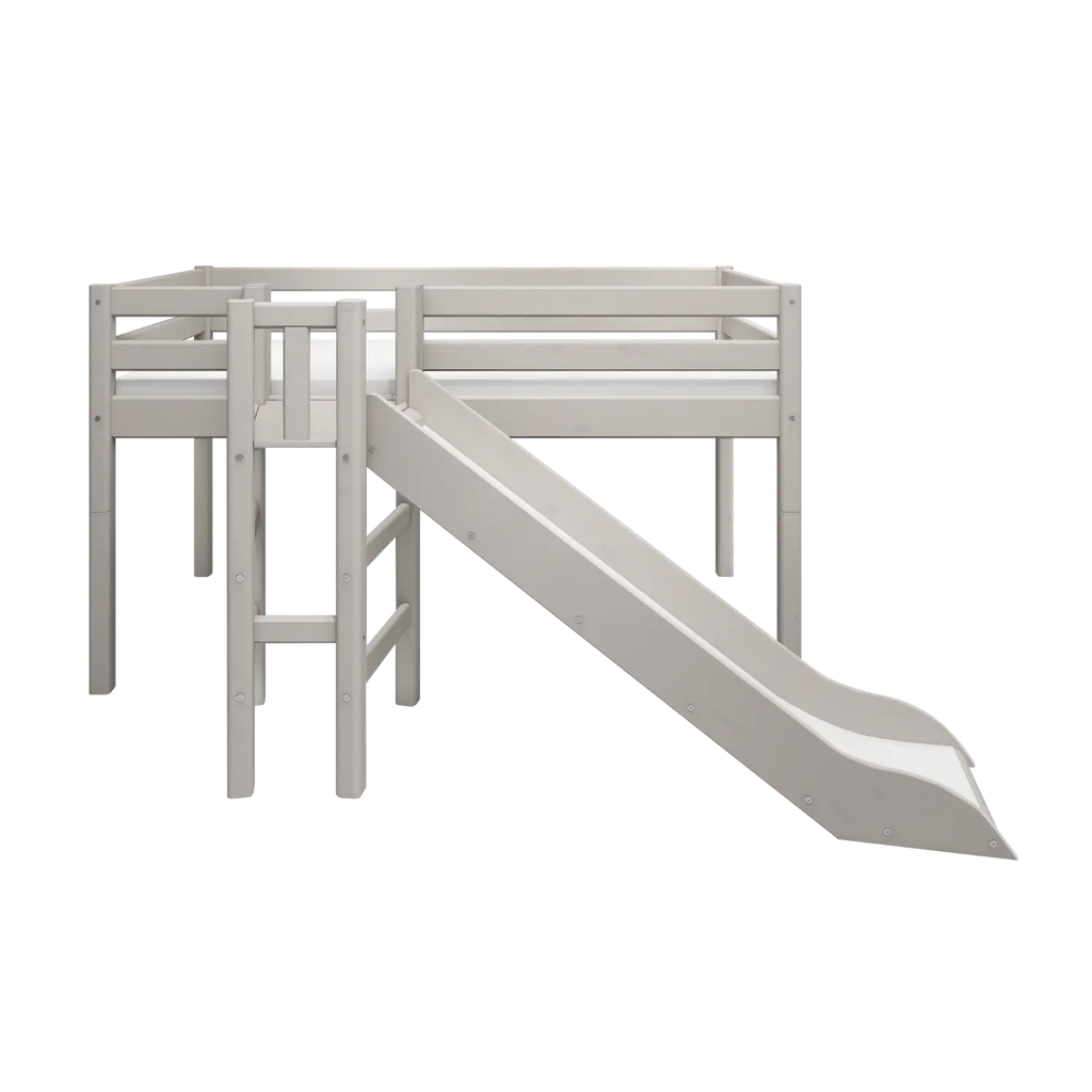 Lit mezzanine 120 cm avec toboggan et barrière de sécurité, 90x200 cm, gris