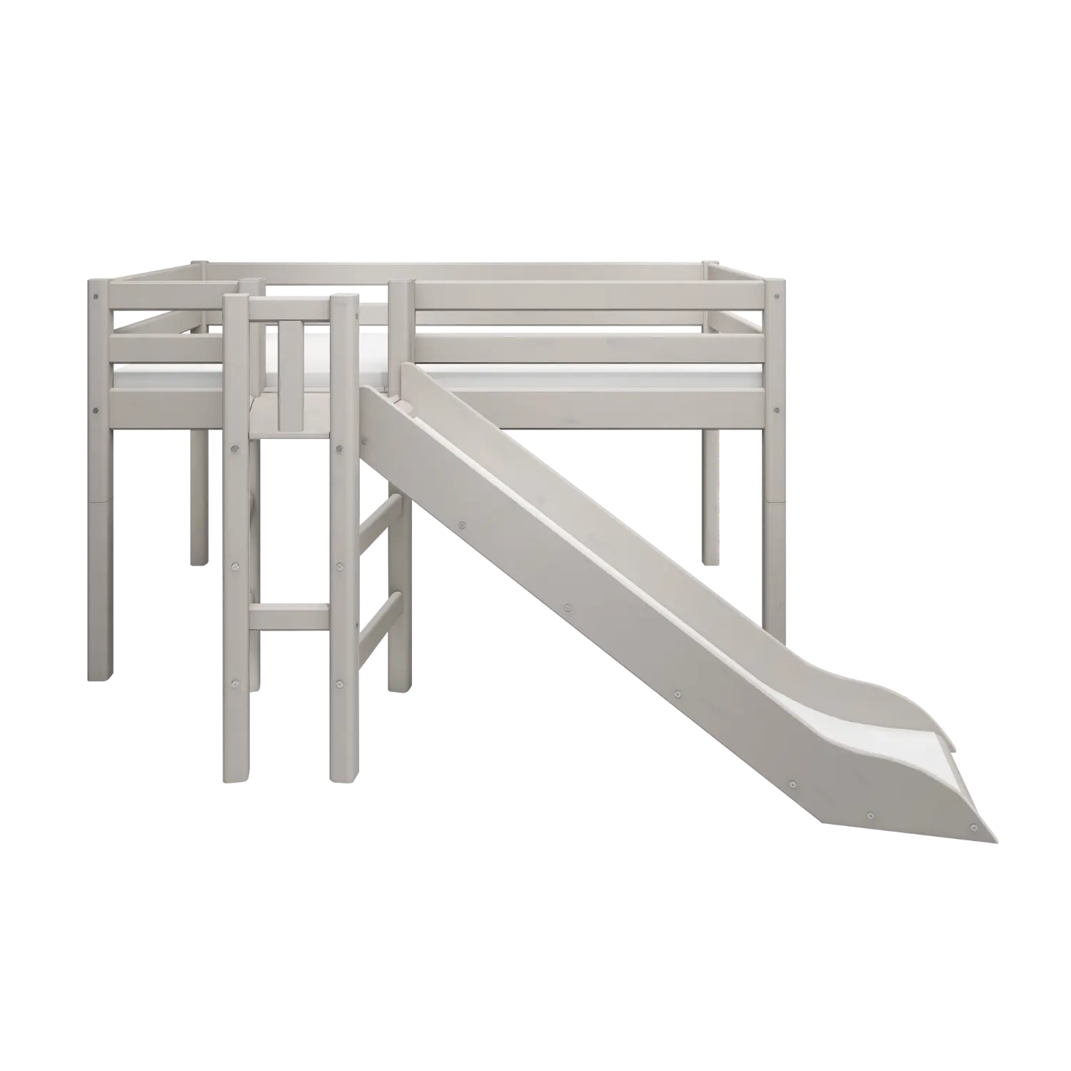 Lit mezzanine 120 cm avec toboggan et barrière de sécurité, 90x200 cm, gris