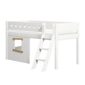 Lit mezzanine 120 cm avec cabane, échelle et barrière de sécurité, 90x200 cm, Blanc