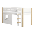 Lit surélevé 120 cm avec cabane, échelle et barrière de sécurité, 90x200 cm, Blanc/Chêne