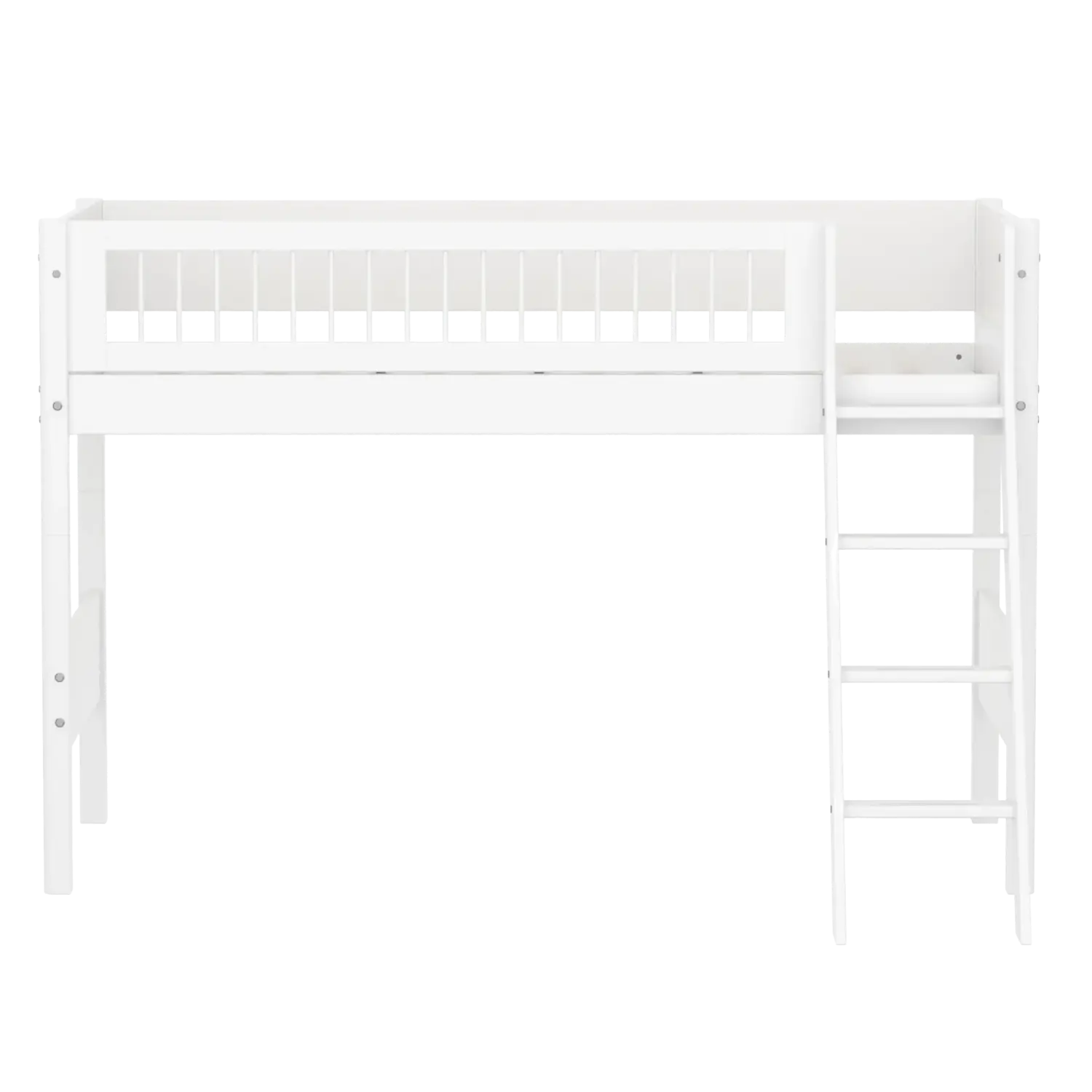 Lit surélevé 143 cm avec échelle et barrière de sécurité, 90x200 cm, Blanc