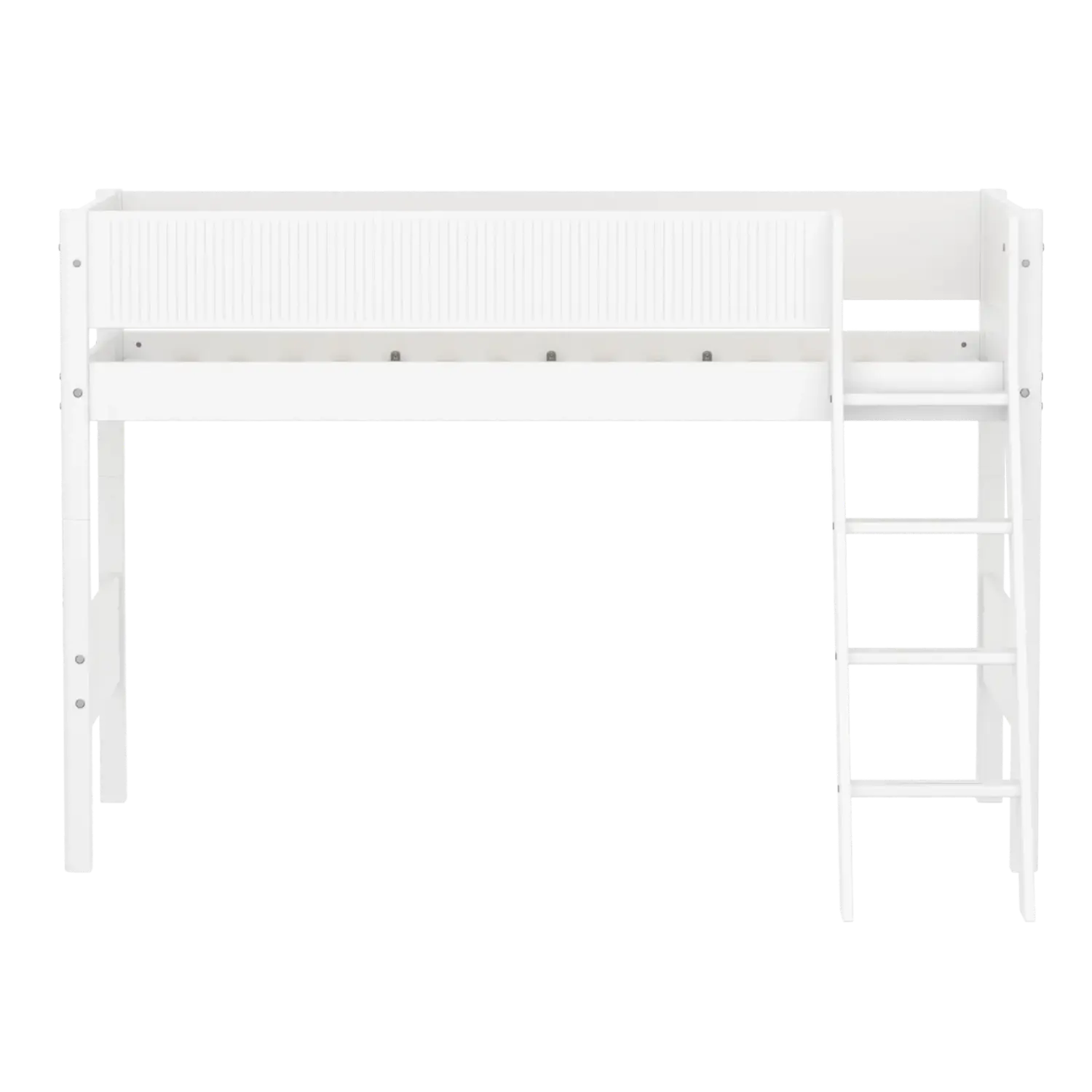 Lit surélevé 143 cm avec échelle et barrière de sécurité, 90x200 cm, Blanc