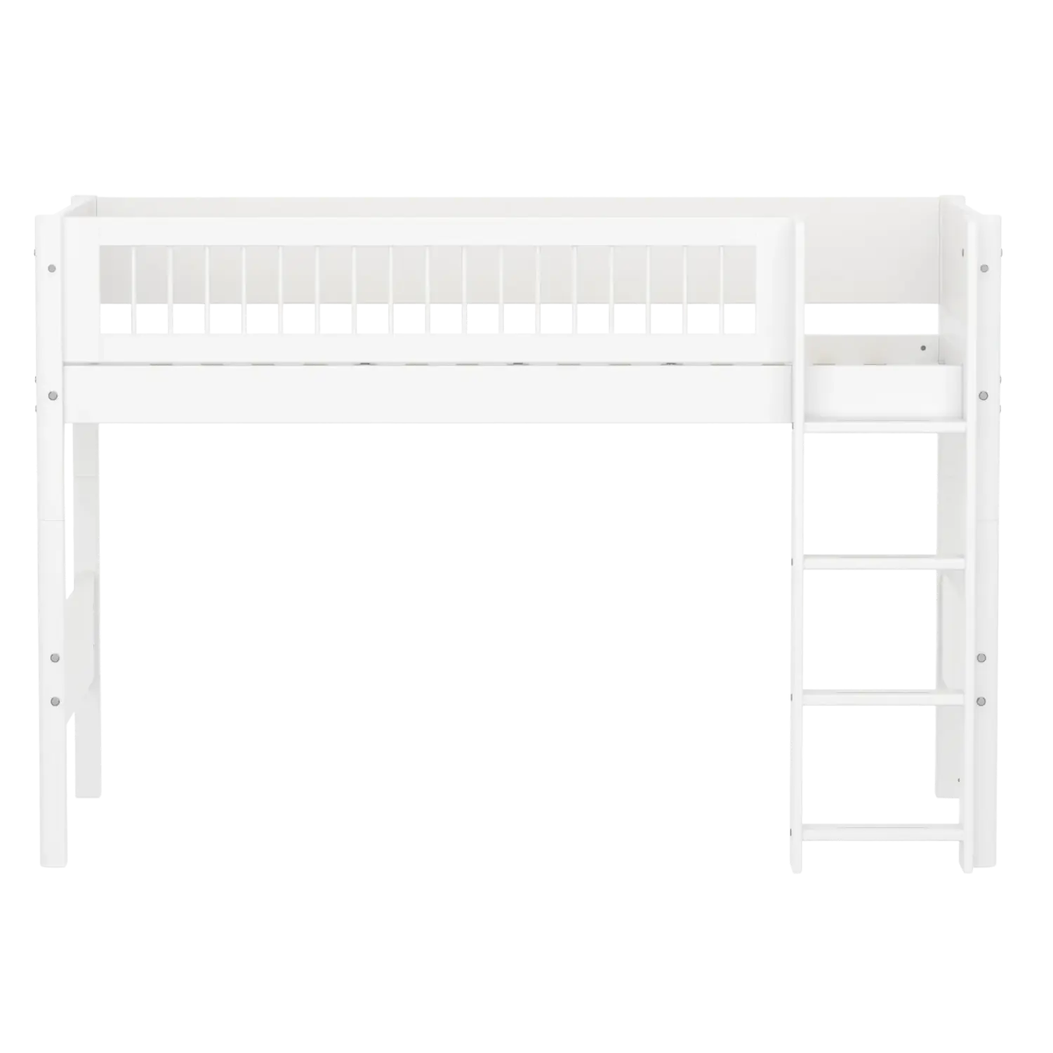Lit mezzanine 143 cm avec échelle et barrière de sécurité, 90x200 cm, Blanc