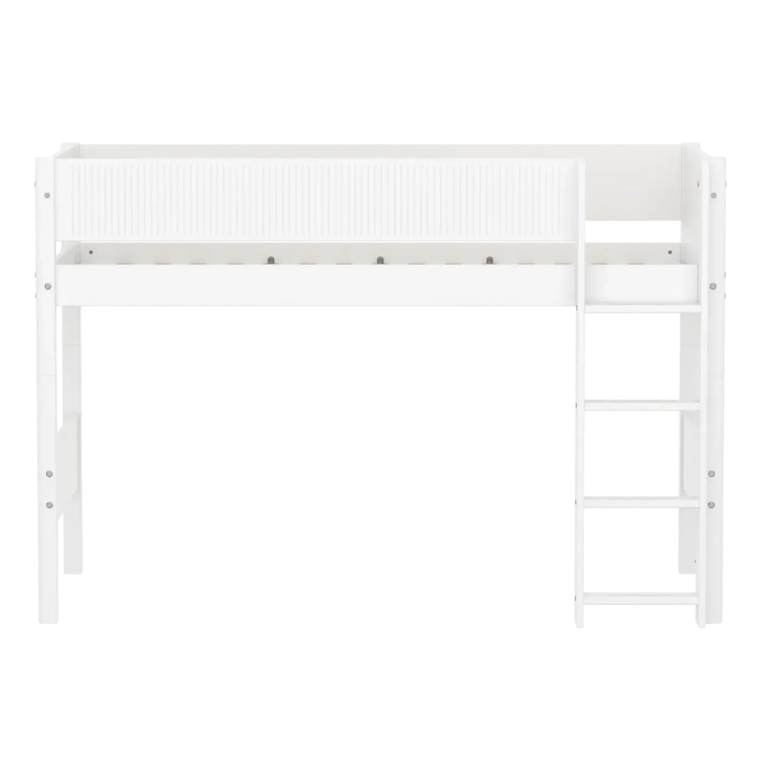 Lit surélevé 143 cm avec échelle et barrière de sécurité, 90x200 cm, Blanc