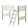 Lit en hauteur 143 cm avec échelle et barrière de sécurité, 90x200 cm, Blanc/Chêne