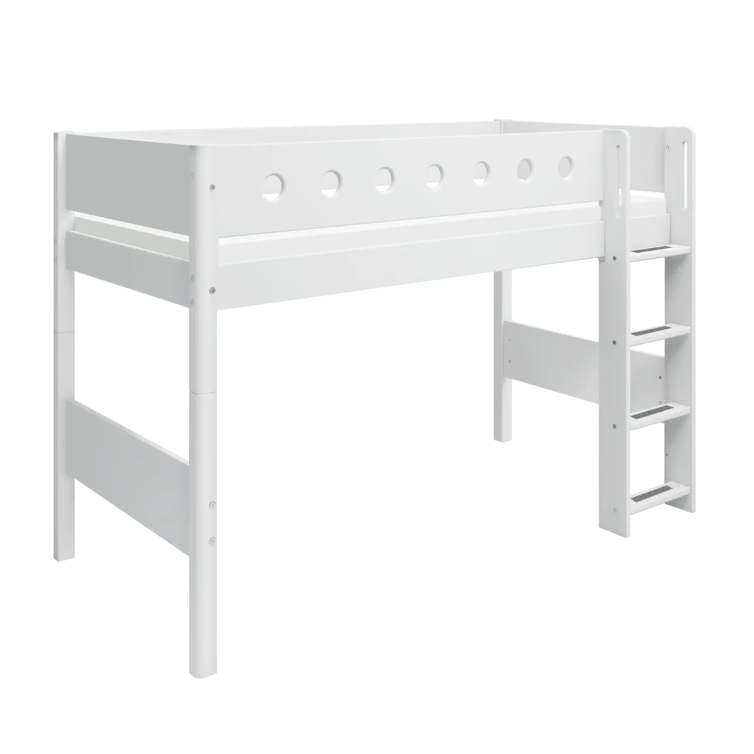 Lit mezzanine 143 cm avec échelle et barrière de sécurité, 90x200 cm, Blanc