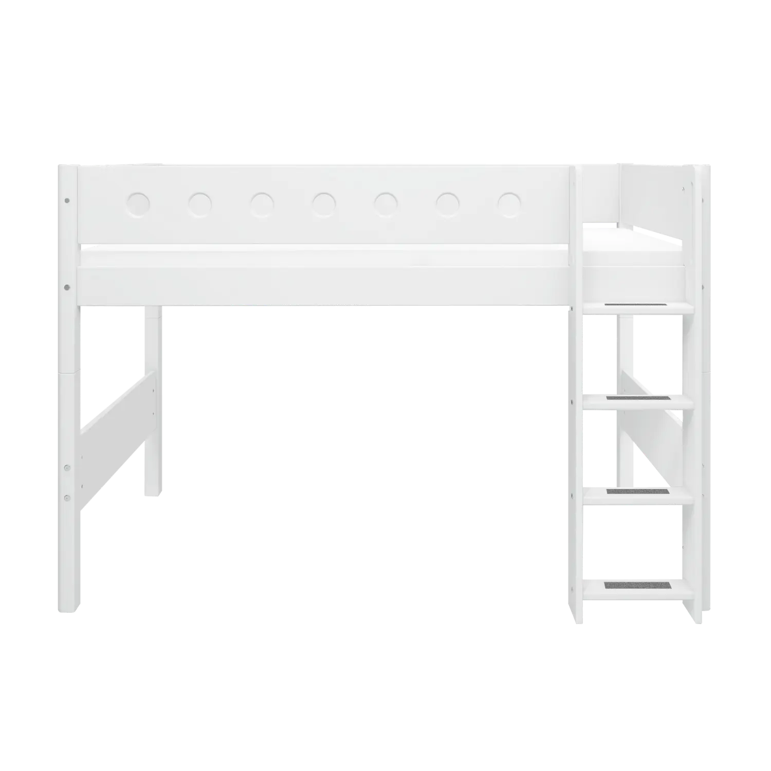 Lit mezzanine 143 cm avec échelle et barrière de sécurité, 90x200 cm, Blanc