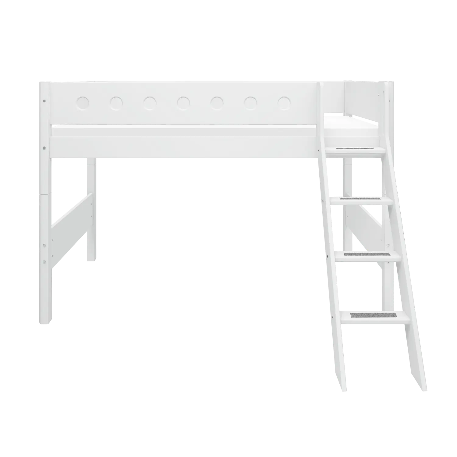 Lit surélevé 143 cm avec échelle et barrière de sécurité, 90x200 cm, Blanc