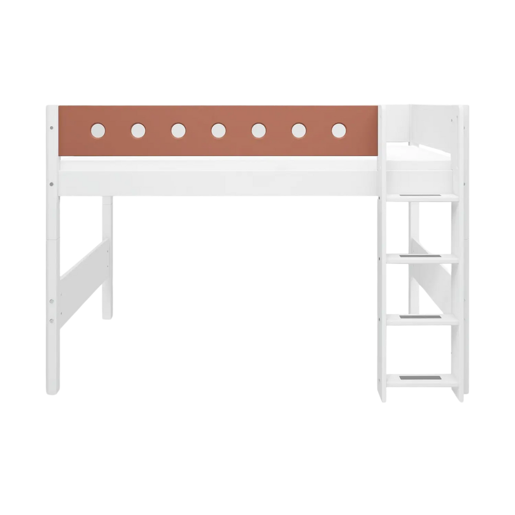 Lit mezzanine 143 cm avec échelle et barrière de sécurité, 90x200 cm, Blanc