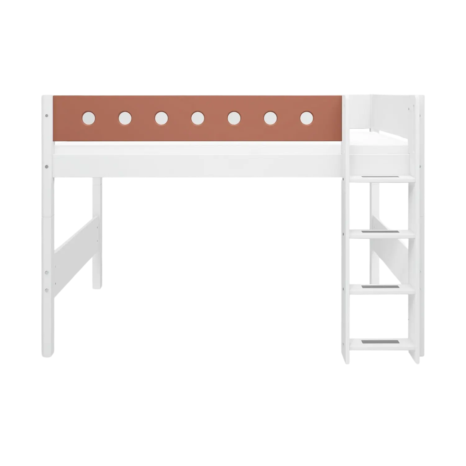 Lit mezzanine 143 cm avec échelle et barrière de sécurité, 90x200 cm, Blanc