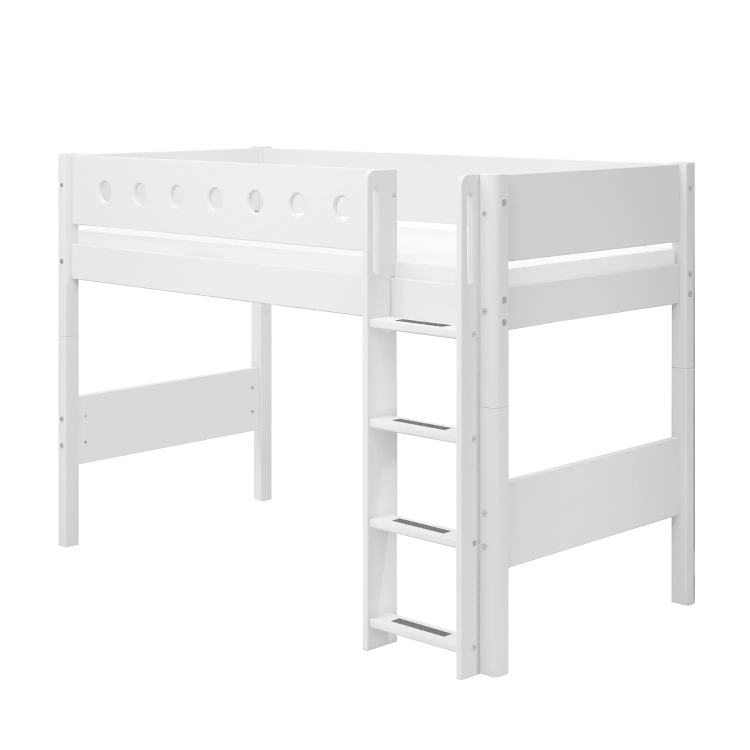 Lit mezzanine 143 cm avec échelle et barrière de sécurité, 90x200 cm, Blanc