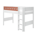 Lit mezzanine 143 cm avec échelle et barrière de sécurité, 90x200 cm, Blanc