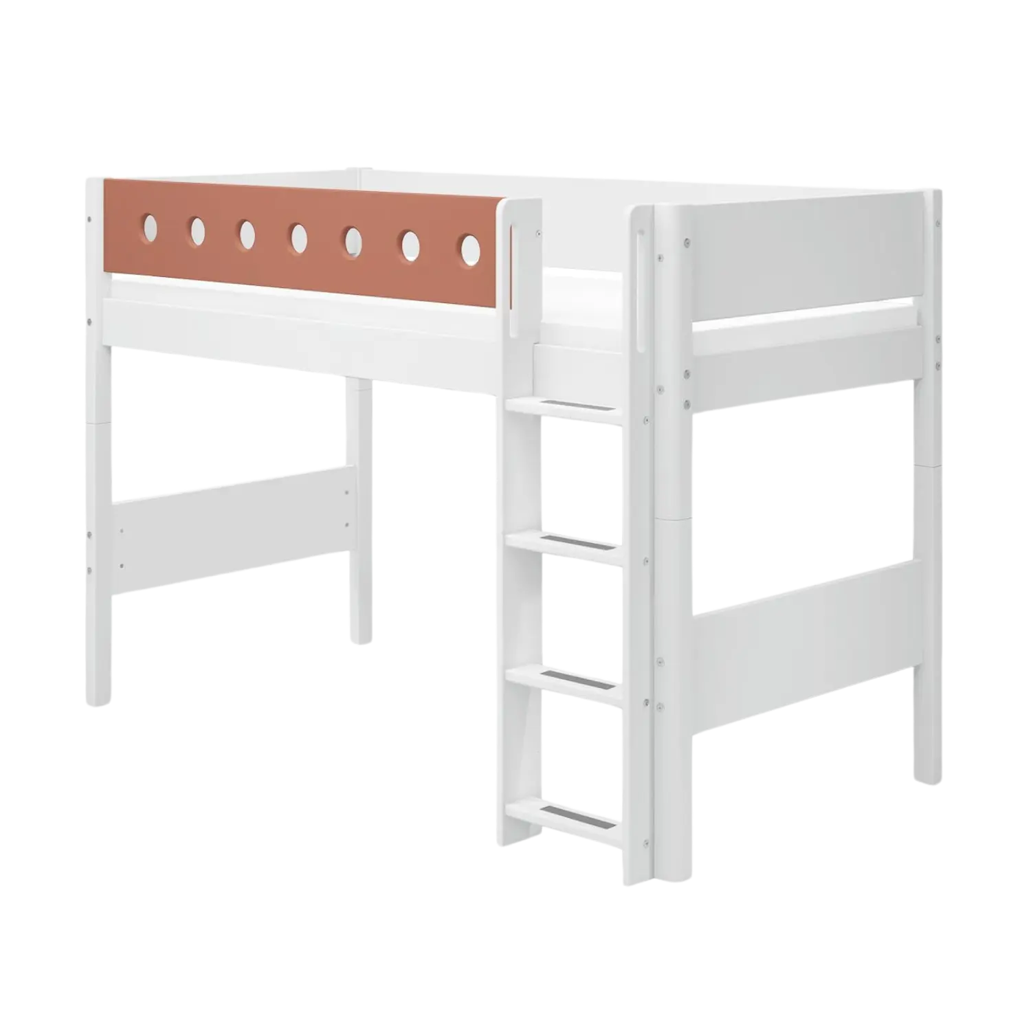 Lit mezzanine 143 cm avec échelle et barrière de sécurité, 90x200 cm, Blanc
