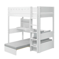 Lit mezzanine 184 cm avec bureau, canapé, échelle et barrière de sécurité, 90x200 cm, blanc