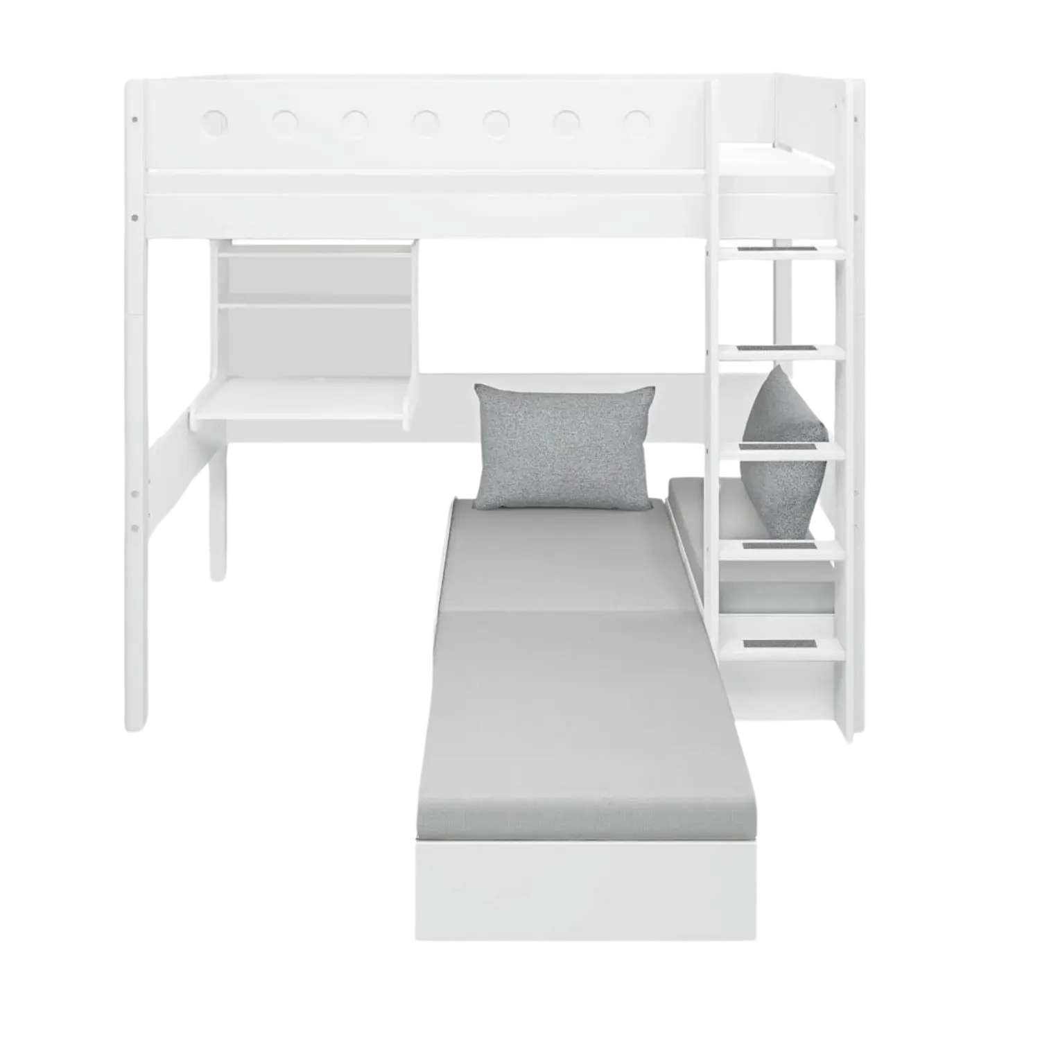 Lit mezzanine 184 cm avec bureau, canapé, échelle et barrière de sécurité, 90x200 cm, blanc
