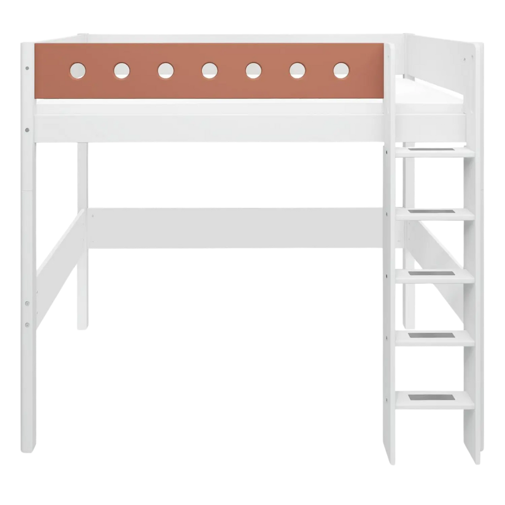 Lit en hauteur 184 cm avec échelle et barrière de sécurité, 90x200 cm, Blanc