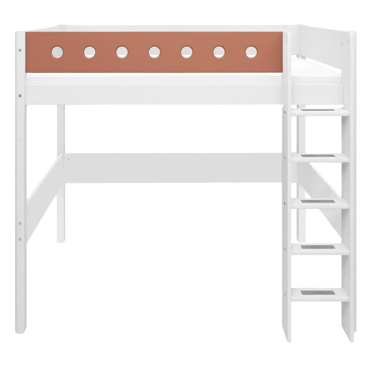 Lit en hauteur 184 cm avec échelle et barrière de sécurité, 90x200 cm, Blanc