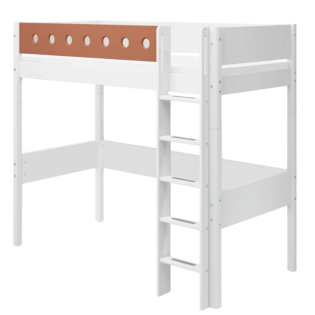 Lit en hauteur 184 cm avec échelle et barrière de sécurité, 90x200 cm, Blanc