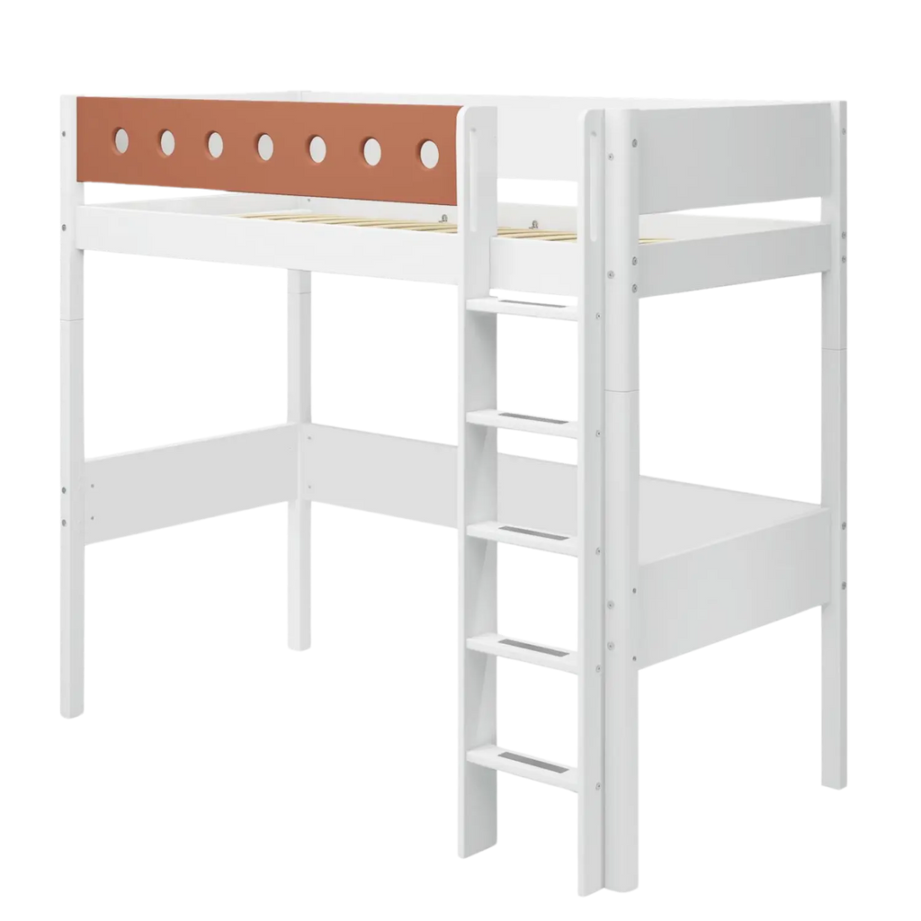 Lit en hauteur 184 cm avec échelle et barrière de sécurité, 90x200 cm, Blanc