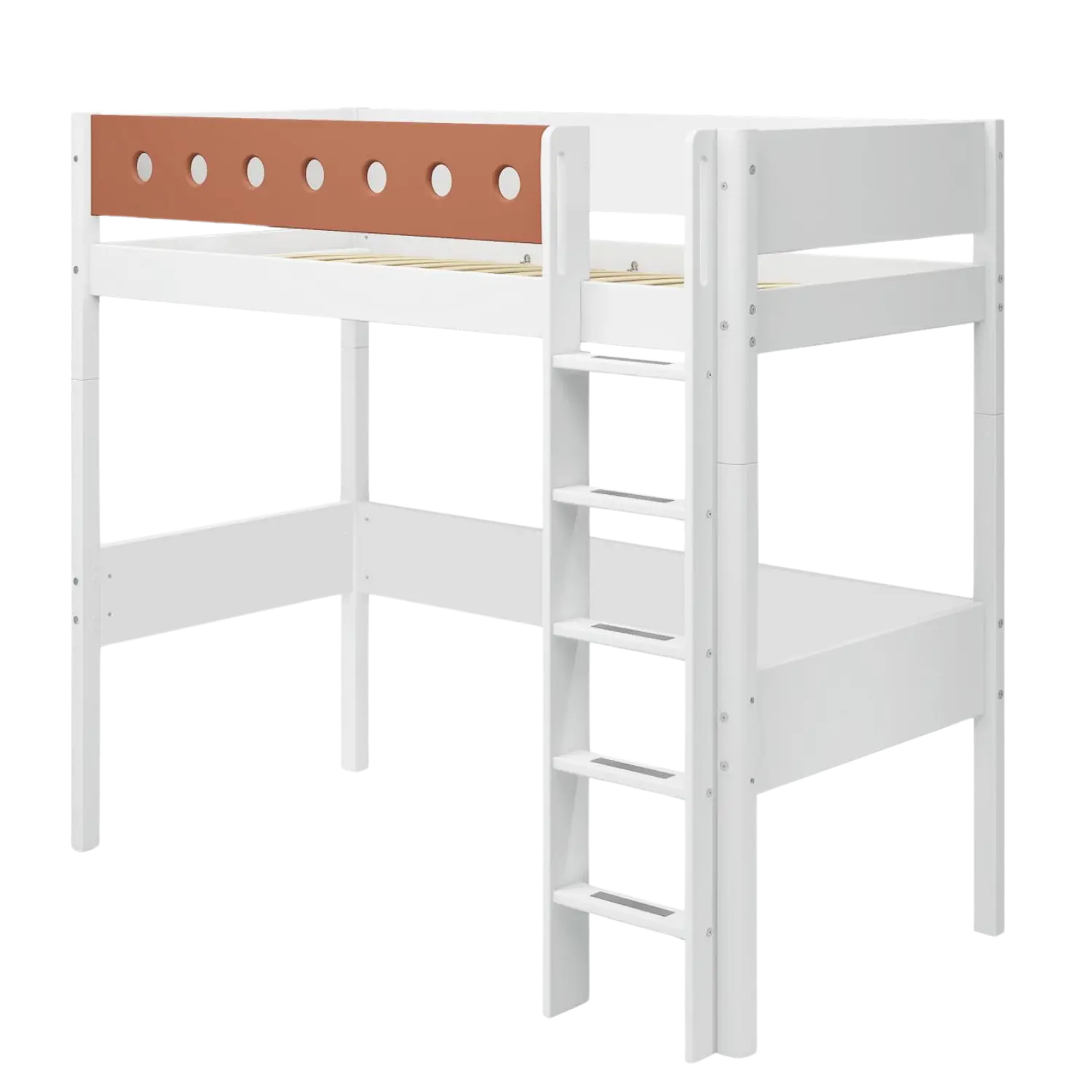 Lit en hauteur 184 cm avec échelle et barrière de sécurité, 90x200 cm, Blanc