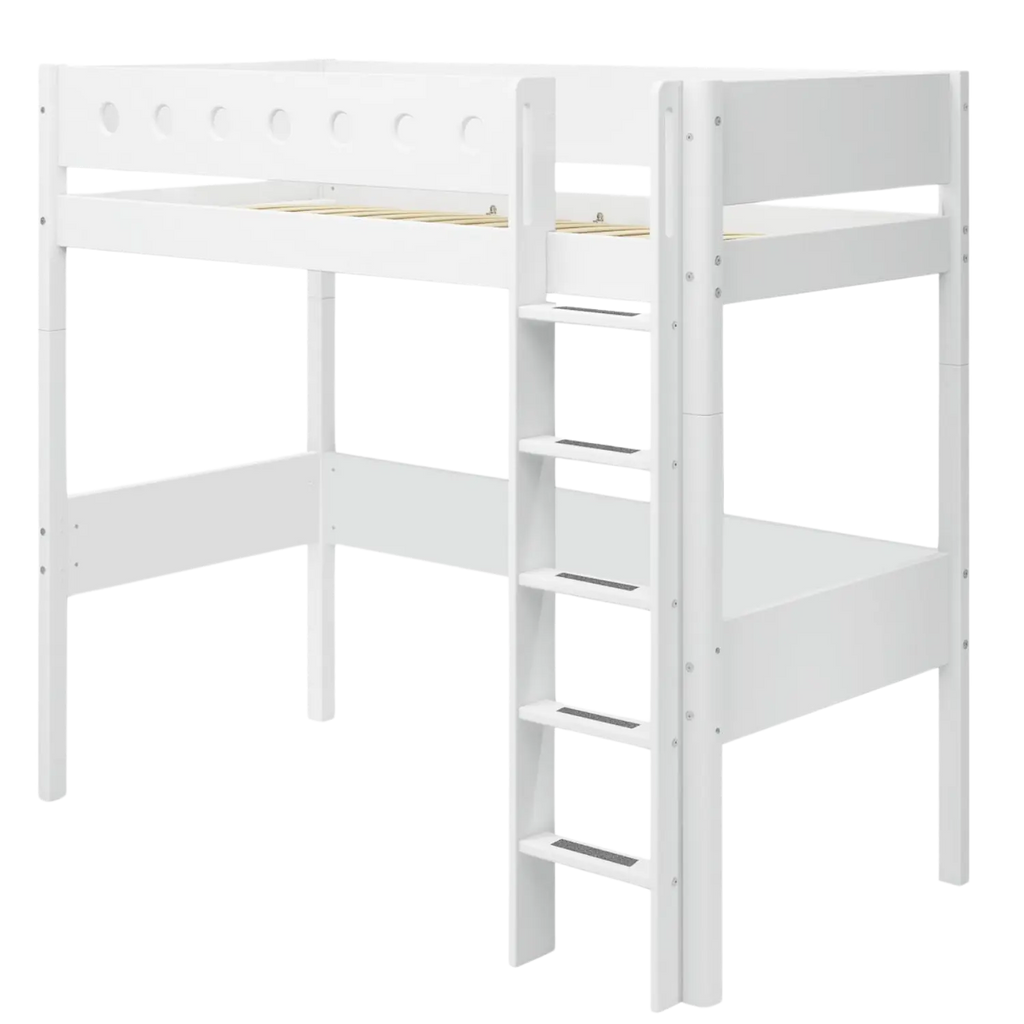 Lit mezzanine 184 cm avec échelle et barrière de sécurité, 90x200 cm, Blanc
