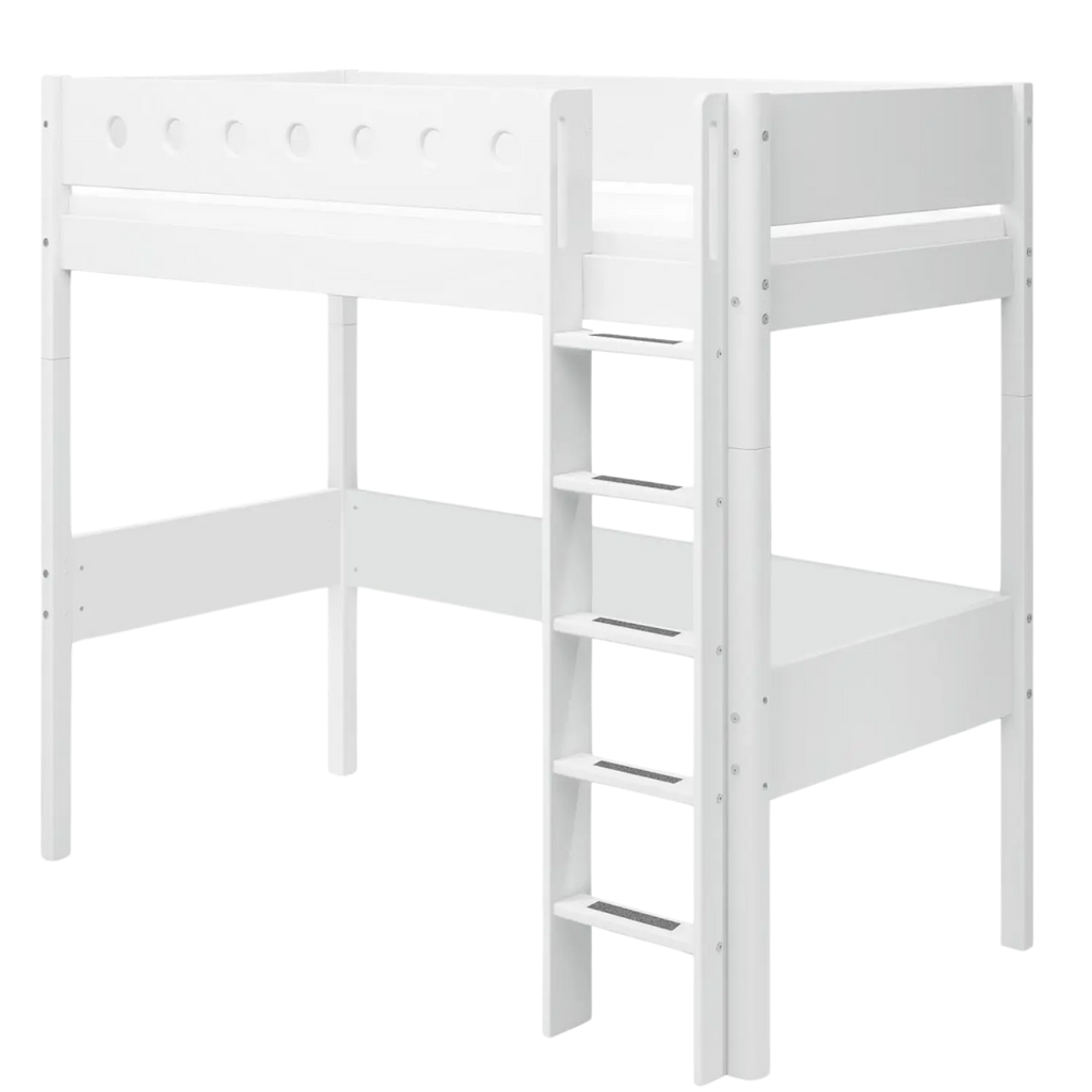 Lit mezzanine 184 cm avec échelle et barrière de sécurité, 90x200 cm, Blanc