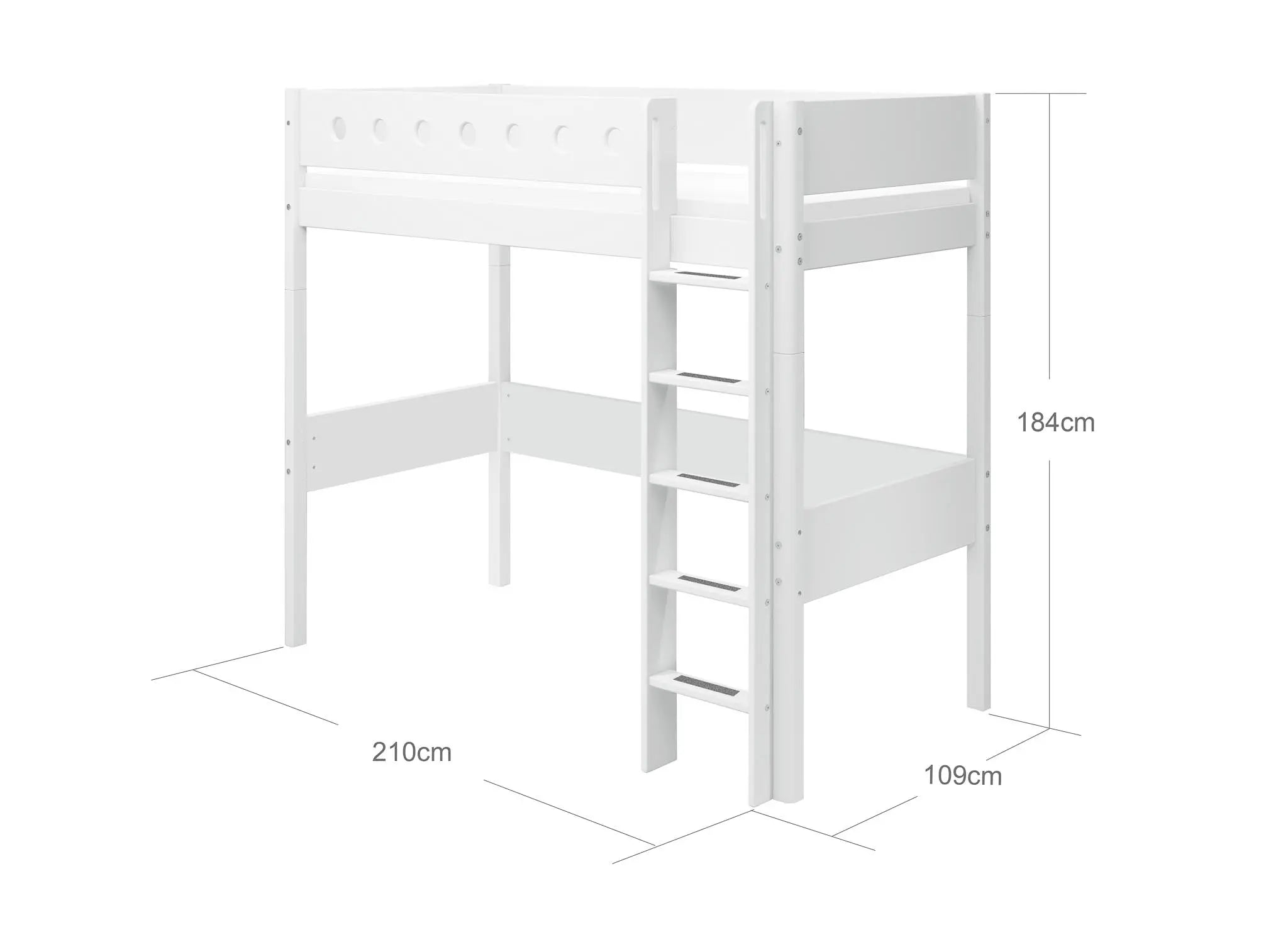 Lit mezzanine 184 cm avec échelle et barrière de sécurité, 90x200 cm, Blanc