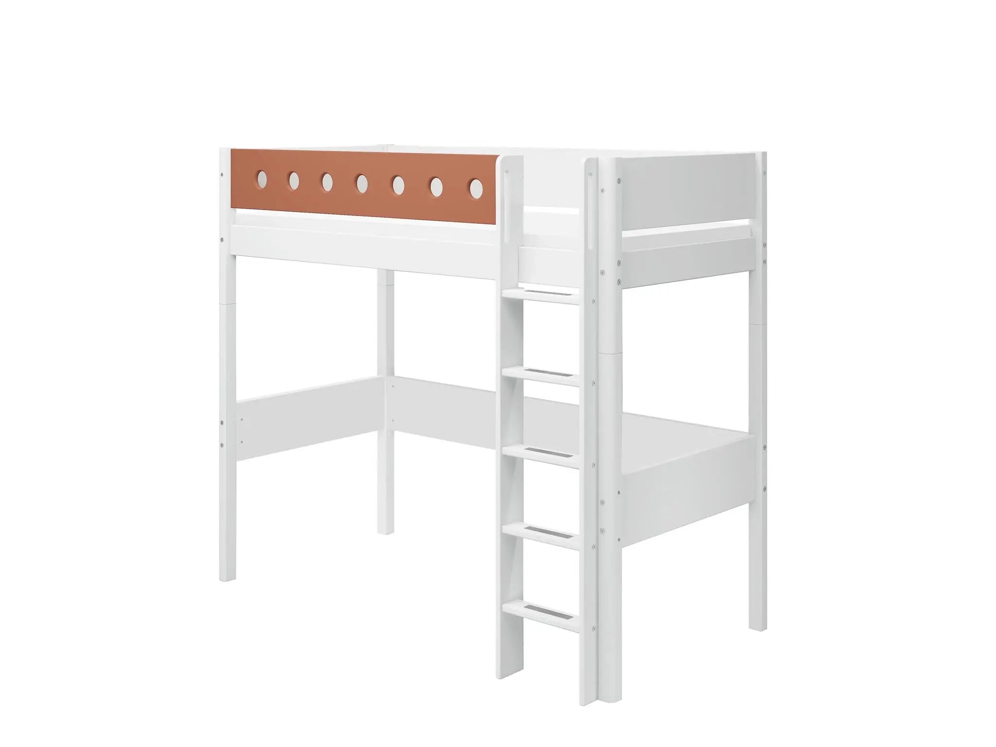 Lit en hauteur 184 cm avec échelle et barrière de sécurité, 90x200 cm, Blanc
