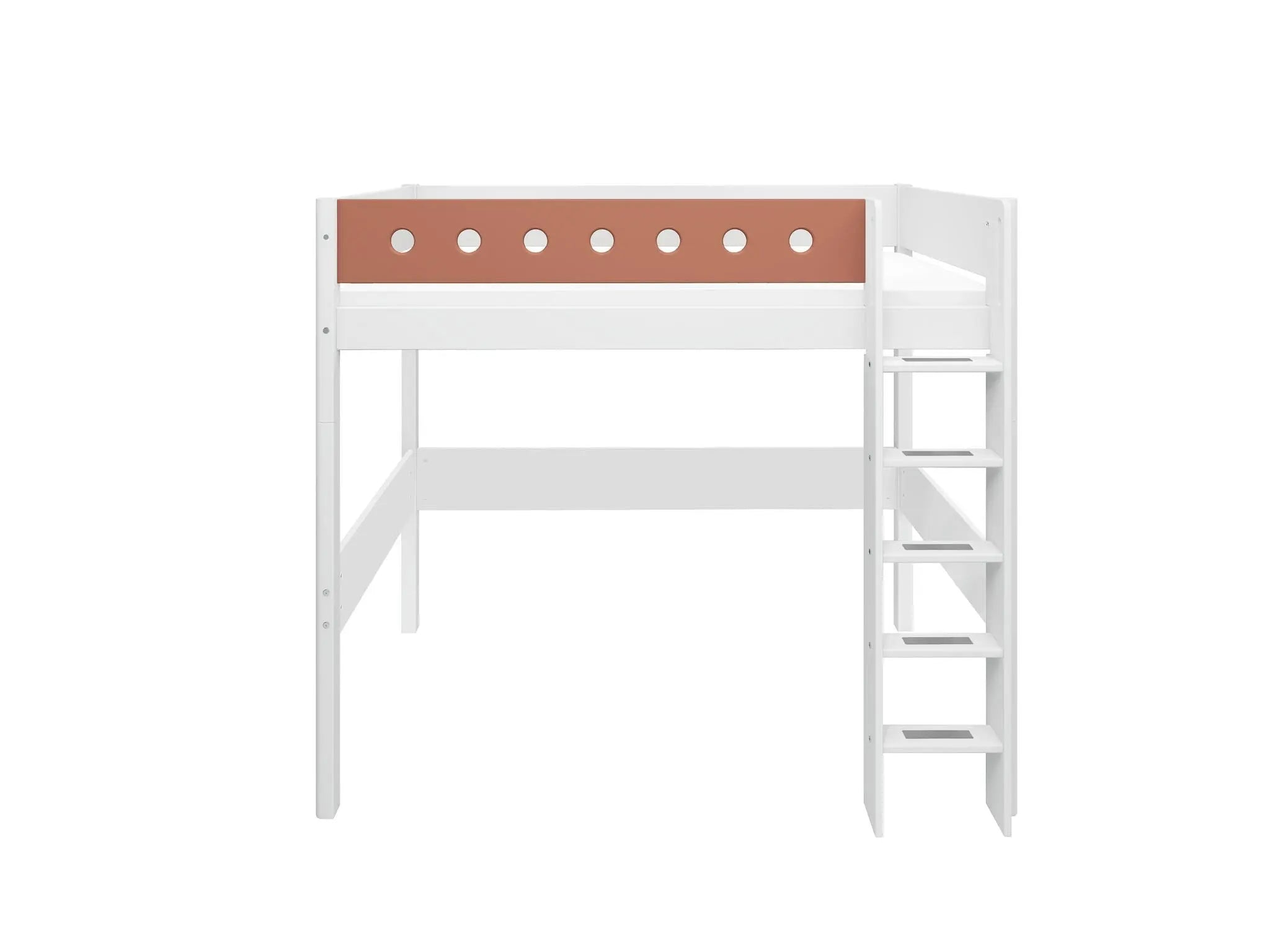 Lit en hauteur 184 cm avec échelle et barrière de sécurité, 90x200 cm, Blanc